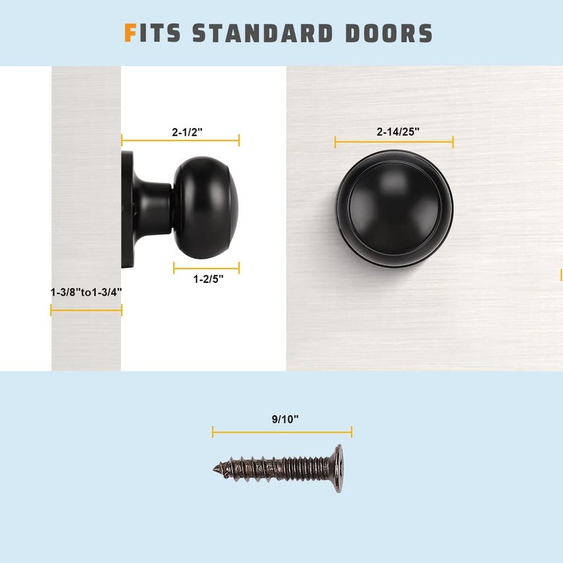KNOBWELL 10 Pack Classic Closet Door Knobs Dummy Door Knob, Individual Dummy Door Knob Single Side, Matte Black Interior Door Knobs, Easy Installation - Image 5